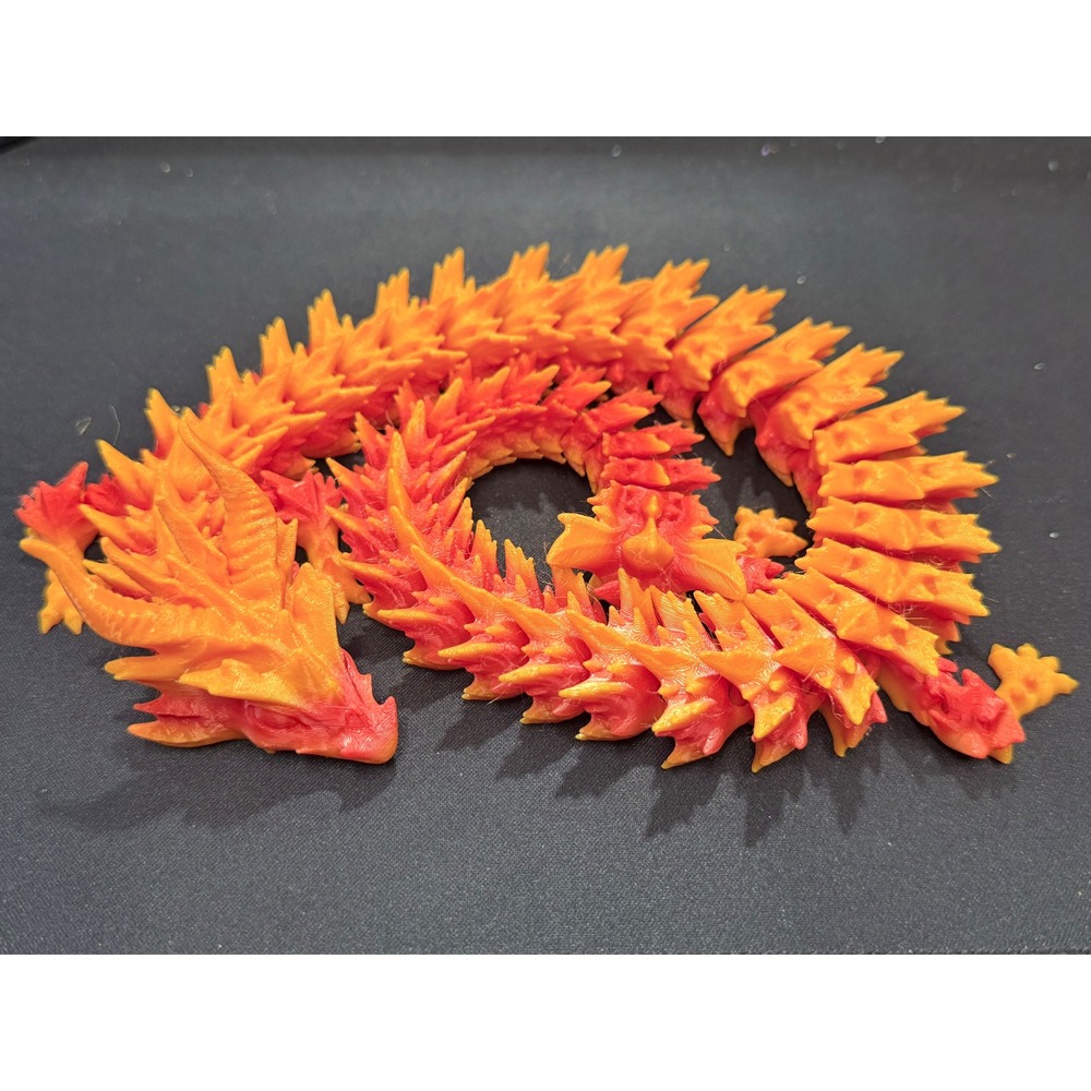 3D Printed Flexi Dragon Articulated Fidget Toy Orange Red Flame Mythical Decor - Picture 2 of 4